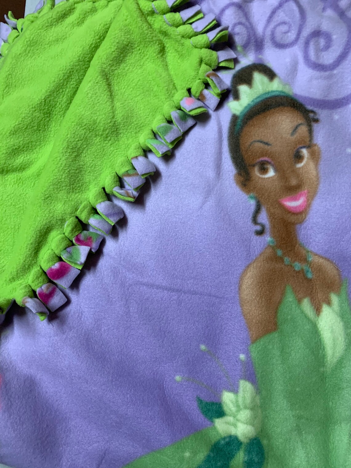 Disney Princess Tiana Fleece Tie Blanket W/ Lime Green Fleece Etsy