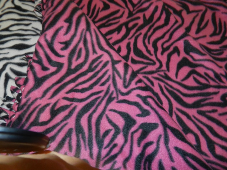 Zebra W/ Hot Pink Zebra Print Fleece Tie Blanket Etsy