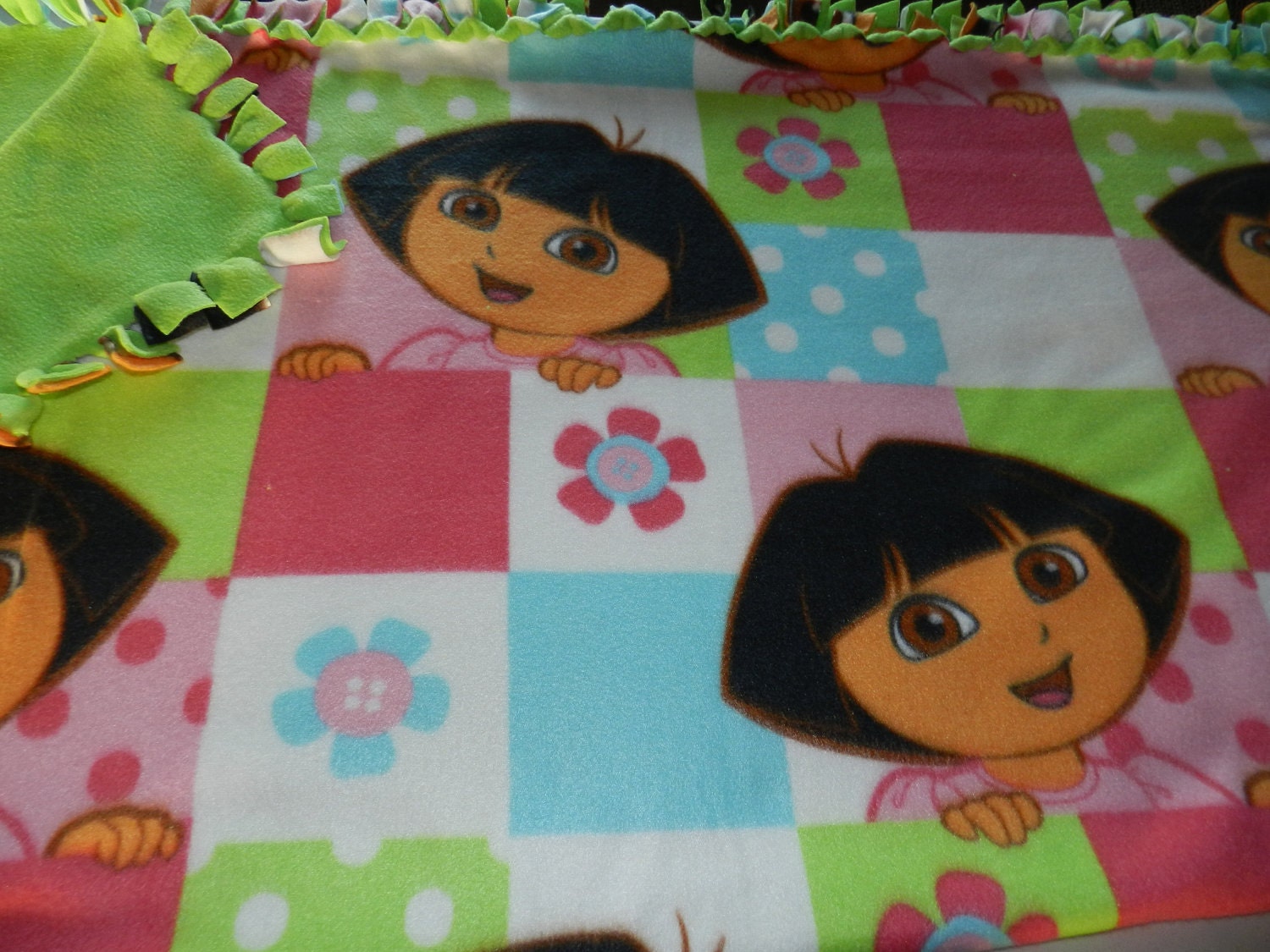 Dora the Explorer Fleece Tie Blanket Pink Blue and Green | Etsy