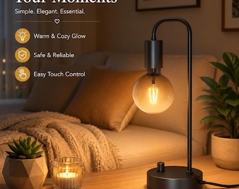 Industrial Bedside Table Lamp Fully Dimmable Modern Nightstand Light Matte Black Metal Desk Lamp with Warm E26 LED Edison Globe Bulb