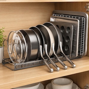 Expandable Pots and Pans Organizer under Cabinet 12 Adjustable Dividers Kitchen Cookware Bakeware Holder Lid Storage Rack Black