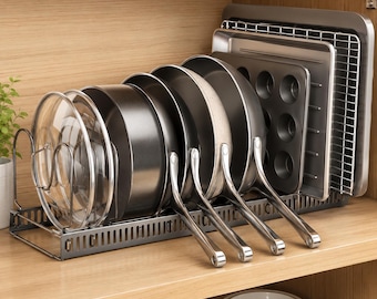 Expandable Pots and Pans Organizer under Cabinet 12 Adjustable Dividers Kitchen Cookware Bakeware Holder Lid Storage Rack Black