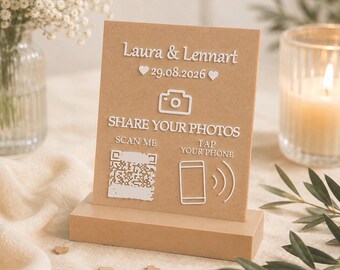 Premium NFC sign with QR code – Share photos at your wedding | Wedding Upload Sign | Personalized