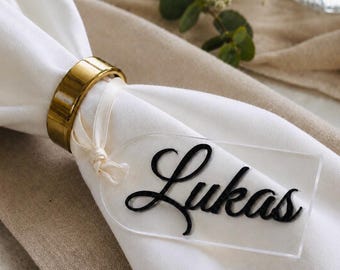 Personalized name badges | Modern place cards for weddings | Custom table decorations