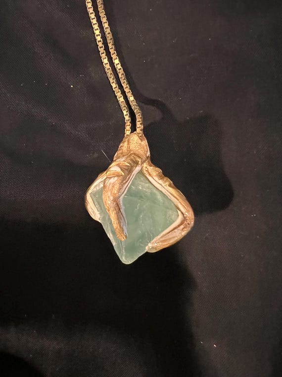 Adina Mills Gold-Tone Dragon Claw Green Stone Pendant Necklace