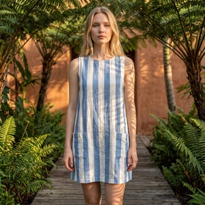 Blue and White Striped Overalls