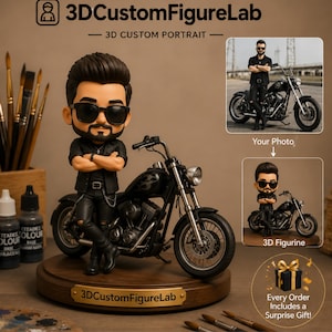 Personalized 3D Figurine From Photo, Custom Motorcycle Statue, Biker Gift For Men, 3D Printed Portrait Sculpture, Unique Keepsake Gift