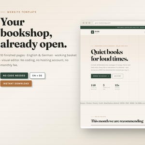 E-Book-Shop-Website-Vorlage HTML | Buchladen-Website-Kit Deutsch Englisch | No-Code-Admin-Panel | Warenkorb, Blog, Rechtsseiten