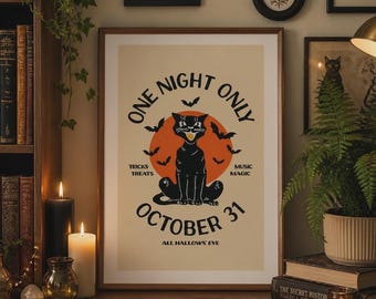 Retro Black Cat Halloween Canvas Wall Art G5632 Poster for Living Room Bedroom Decor