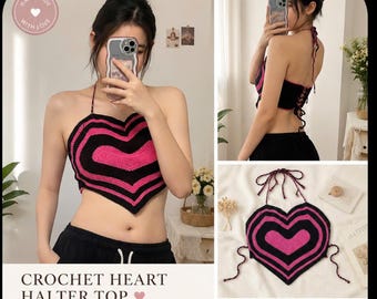 Crochet Heart Halter Top | Y2K Festival Crop Top, Custom Color
