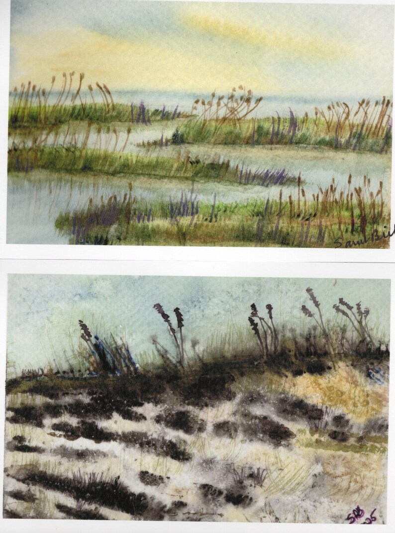 Sommerliches Sumpf-Aquarellgemälde: Abendlandschaft Bild 5