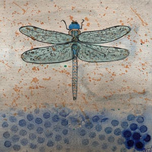 Libellen-Kunstdruck: Aquarell mit Spritzer- und Luftpolsterfolienstruktur
