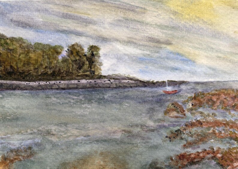 Sommerliches Sumpf-Aquarellgemälde: Abendlandschaft Bild 3
