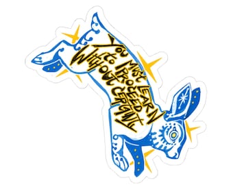 Handlettered Rabbit Quote sticker | Kiss-Cut Sticker, blue gold illustration
