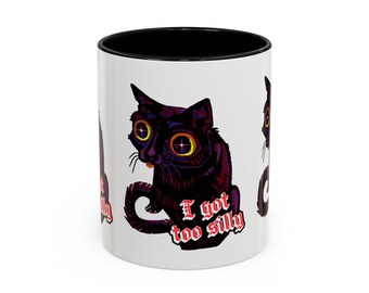 I Got Too Silly Cat Accent Mug | Black Cat Illustration, 11oz/15oz