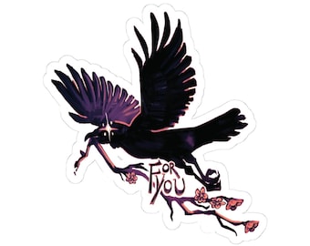 Dark Crow Holding Cherry Branch sticker | Kiss-Cut Sticker