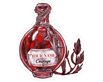 Personalized Courage Potion Bottle Sticker | Custom Name Apothecary Jar, Red Spell Vial