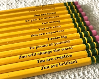 Engraved Positive Affirmation Pencil Set | Motivational Pencils | Gift for the Classroom | Back to School Teacher Gift Idea