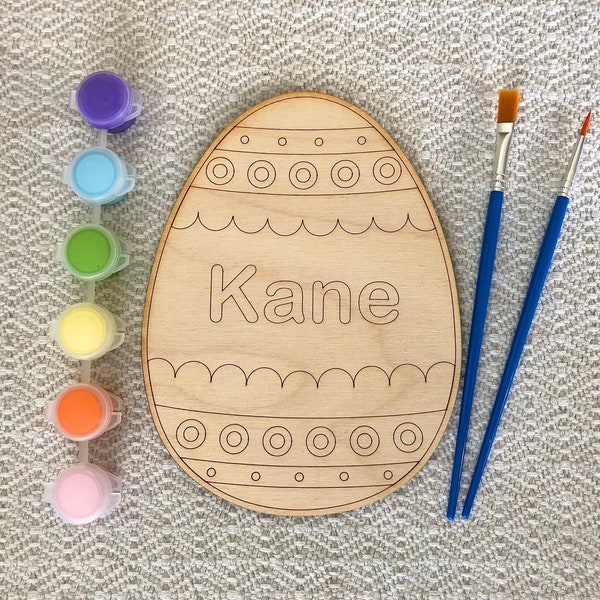 Personalized Wood Easter Egg Kids Craft Kit | Child DIY Easter Activity | Paint Your Own Project | Basket Stuffer | Gift for Kid