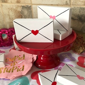 One Mini Wooden Valentines Day Envelope Love Letters Vday Decor Pink and Red Hearts Tiered Tray Decor Vday Gift Ready to Ship image 1