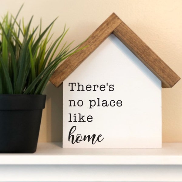 There’s No Place Like Home | Farmhouse Decor | Decorative Wood House Shaped Sign | Housewarming Gift | Family Gifts for Mom | Living Room