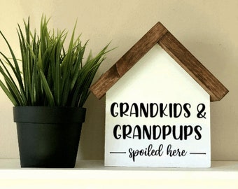 Grandkids And Grandpups Spoiled Here | Grandma And Grandpas House Welcome Sign | Gift from Grandkids | Funny Entryway Decor | Dog Owner Sign