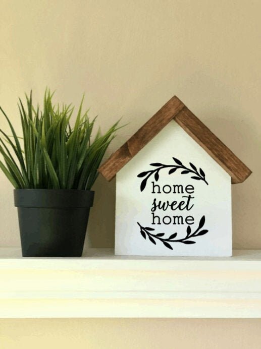 Home Sweet Home House Shaped Wood Sign Entry Way Decor Etsy