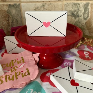 One Mini Wooden Valentines Day Envelope Love Letters Vday Decor Pink and Red Hearts Tiered Tray Decor Vday Gift Ready to Ship image 5