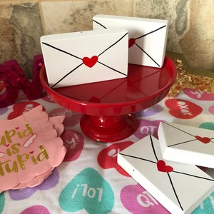 One Mini Wooden Valentines Day Envelope Love Letters Vday Decor Pink and Red Hearts Tiered Tray Decor Vday Gift Ready to Ship Red