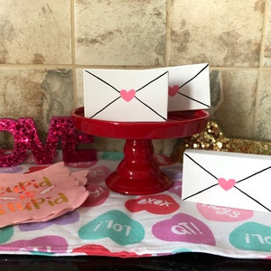 One Mini Wooden Valentines Day Envelope Love Letters Vday Decor Pink and Red Hearts Tiered Tray Decor Vday Gift Ready to Ship Pink