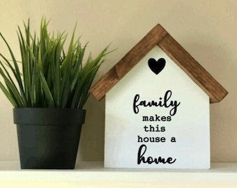 Farmhouse Decor | Family Makes This House A Home | Mothers Day Gift Ideas | Gift for Grandparent | Wood House Sign | Housewarming Gift