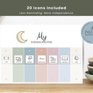 Evening Routine Chart for Kids Visual Schedule Printable Autism ADHD Bedtime Checklist Executive Function Sleep Routine