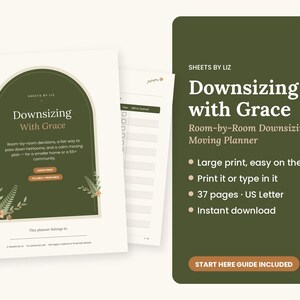 Downsizing Planner Printable, Moving Checklist for Seniors, Declutter Planner, Swedish Death Cleaning, Heirloom List, Large Print PDF