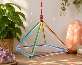 Chakra Colour Crystal Quartz Singing Pyramid in 10 Inch