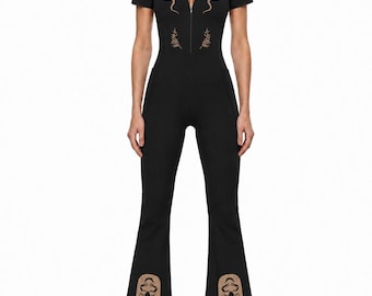 The Scorpion Suit - Women’s Tight Flared Leg Quarter-Zip Jumpsuit Coachella