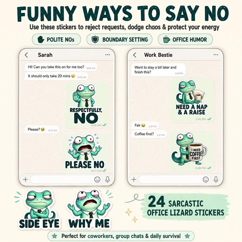 Funny Office Lizard Stickers, Sarcastic Work Reactions (Digital ...