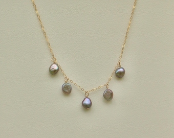 14k Gold Filled Gray Keshi Pearl Cluster Necklace