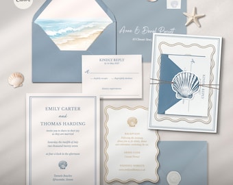 Coastal Wedding Invitation Suite Template | Editable Canva Beach Wedding Stationery (Digital Download)