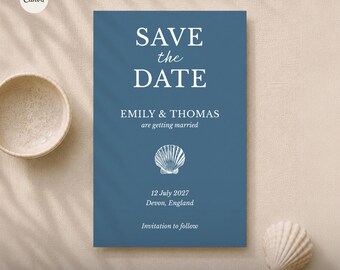 Coastal Save the Date Template, Editable Canva Wedding Invitation, Seaside Beach Design (Digital Download)