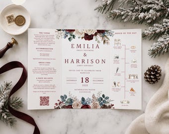 Winter Gatefold Wedding Invitation Template | Editable Canva Design (Digital File)