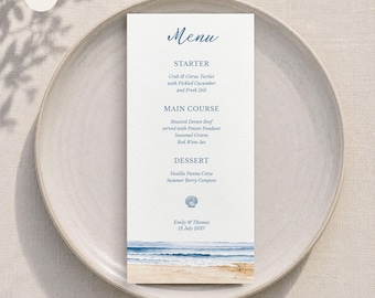 Coastal Wedding Menu Template, Editable Canva Beach Menu, Seaside Wedding Stationery, Cove Collection (Digital Download)