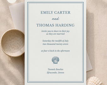 Coastal Wedding Invitation Template, Editable Canva Beach Wedding Invite, Blue Seaside Wedding Stationery, Cove Collection (Digital File)
