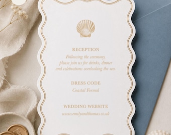 Wavy Wedding Details Card Template, Coastal Canva Invitation Insert, SVG Cut File, Beach Wedding Enclosure, Cove Collection