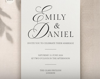 Modern Black White Wedding Invitation Suite | Minimalist Editorial Canva Template (Digital Download)