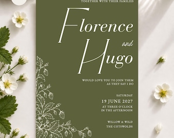 Whimsical English Garden Wedding Invitation Template | Editable Canva Wedding Invite | Botanical Invitation | Posy