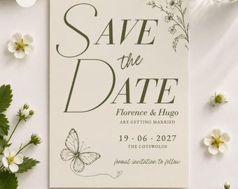 Whimsical Save the Date Template | Editable Canva Save the Date | English Garden Wedding | Botanical Wedding | Posy