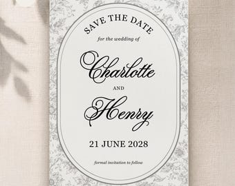 French Toile Wedding Save the Date | Editable Canva Template | Vintage French Wedding Stationery | Isabelle (Digital Design)
