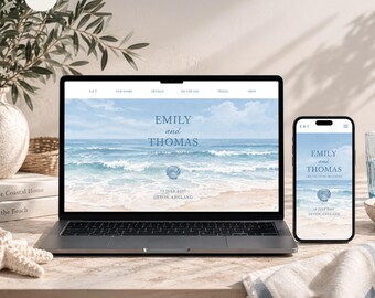 Coastal Wedding Website Template | Editable Canva Wedding Website | Beach Wedding Website | Digital Wedding Invitation | Cove (Canva)