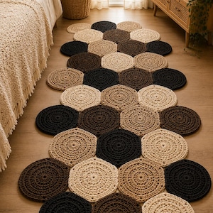 Boho Hexagon Rug Runner Crochet Pattern | T-Shirt Yarn Floor Mat (PDF Download)