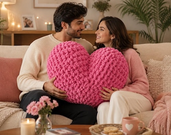 Jumbo Heart Pillow Crochet Pattern PDF | Chunky Chenille Cushion | Easy Valentine Decor | Instant Download